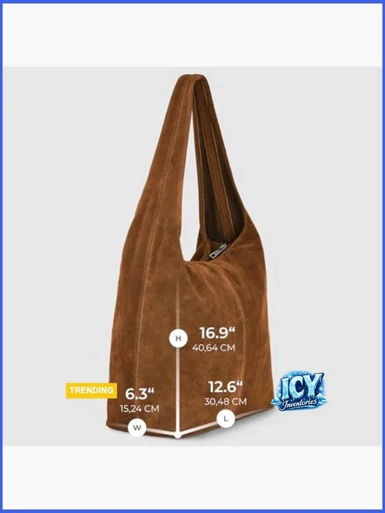 Italian Genuine Suede Hobo Bag with Zipper and Shoulder Strap - Picture 4 of 7